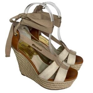 MICHAEL KORS Women’s Leather Espadrille Platforms Lace Up size 6.5